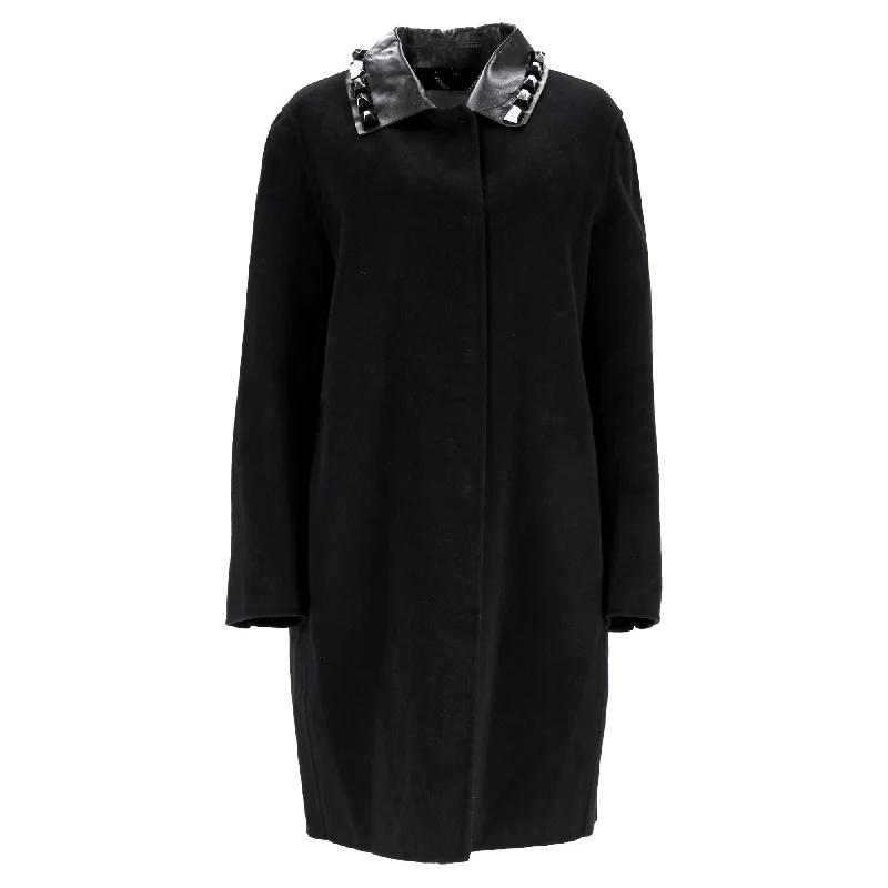 Fendi Studded Single Breasted Coat in Black Wool