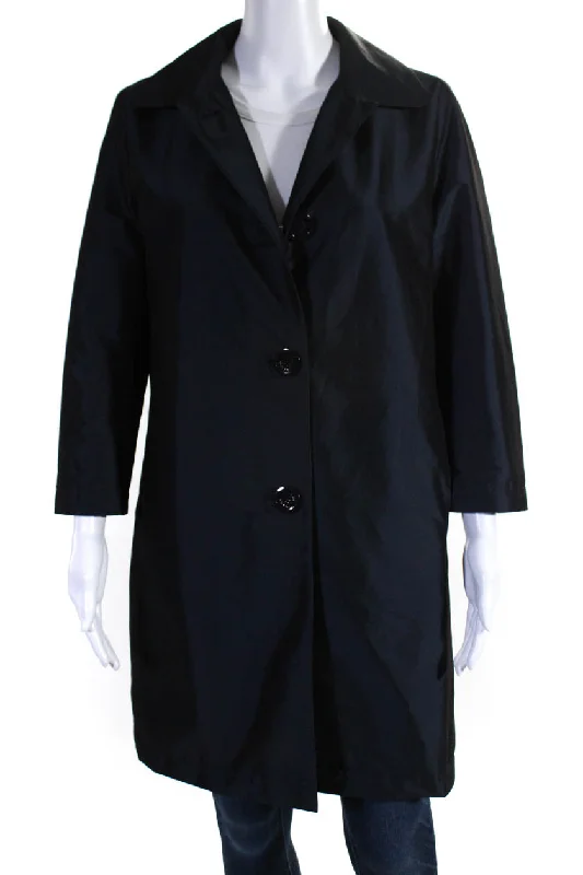 Herno Womens Crew Neck Button Down Light Coat Navy Blue