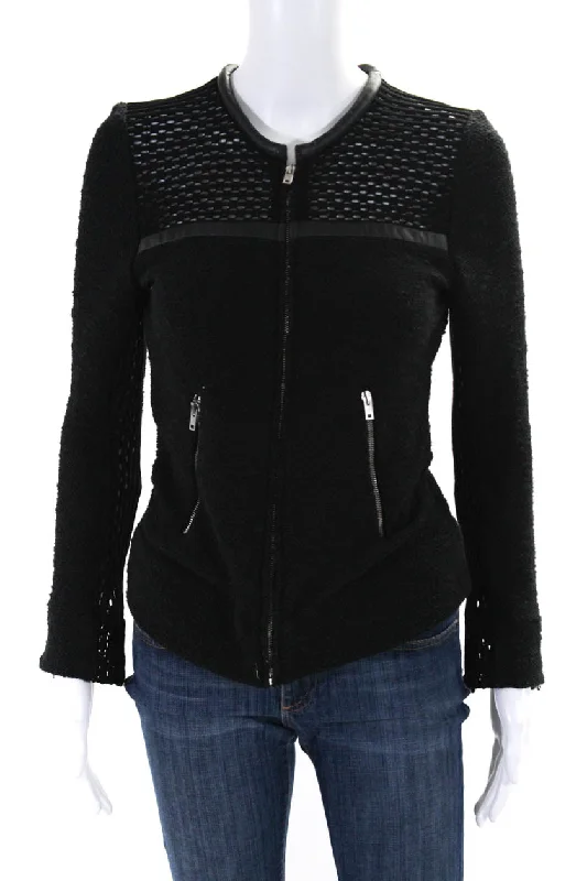 IRO Womens Leather Trim Full Zipper Hurley Jacket Black Cotton