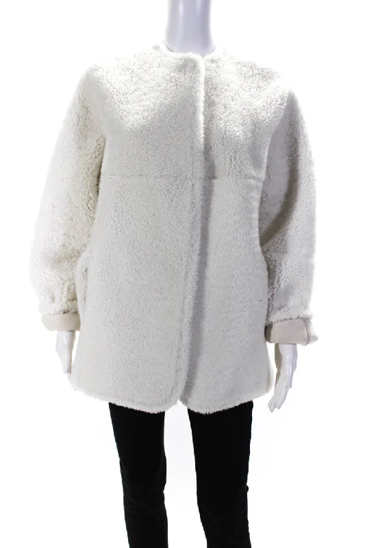 Lafayette 148 New York Womens White Fur Dyed Lamb Reversible Coat