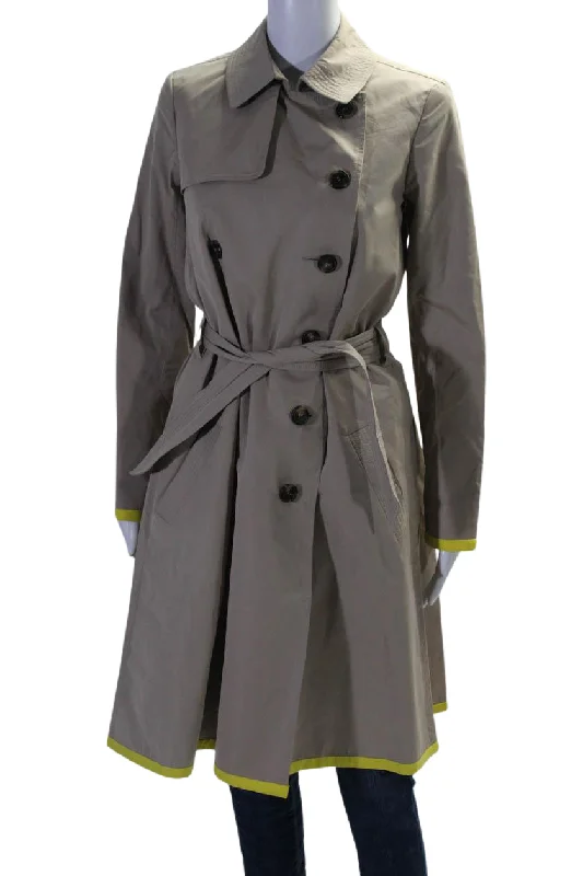 Martin Grant Womens Double Breasted Contrast Trim Trench Coat Beige