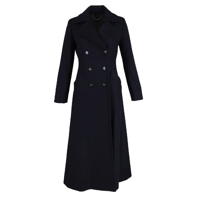 Max Mara Double-Breasted Flare Coat in Navy Blue Wool