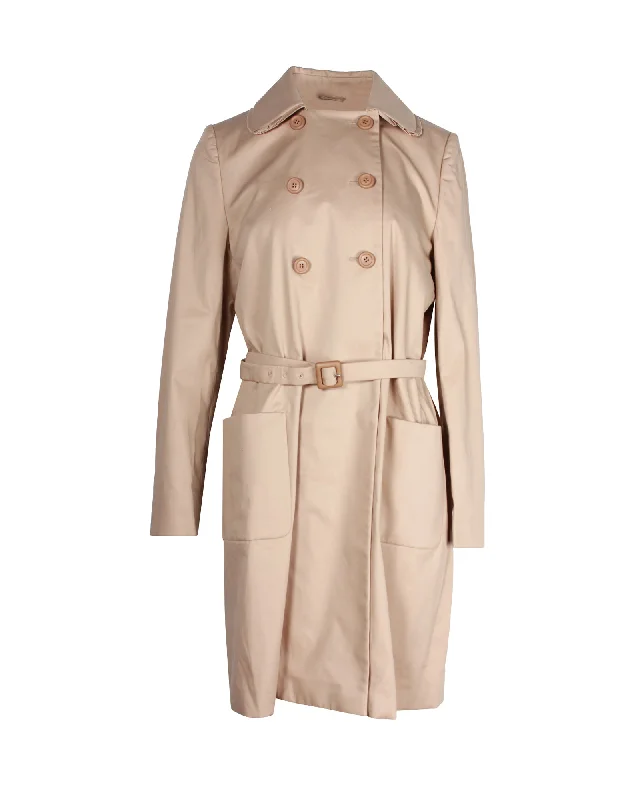 Miu Miu Double-Breasted Coat in Beige Cotton