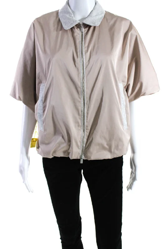 Peserico Womens Full Zipper Short Sleeves Jacket Beige Grey