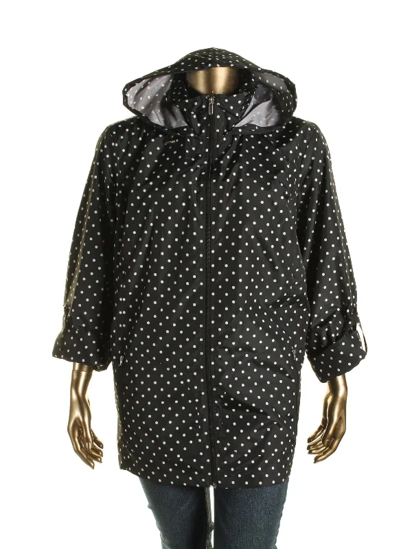 Plus Womens Water Resistant Polka Dot Raincoat