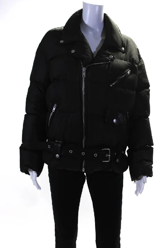 Polo Ralph Lauren Womens Duck Down Leather Trim Puffer Coat Black