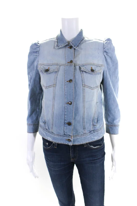 Retrofete Women's Long Sleeves Light Wash Button Up Jean Jacket