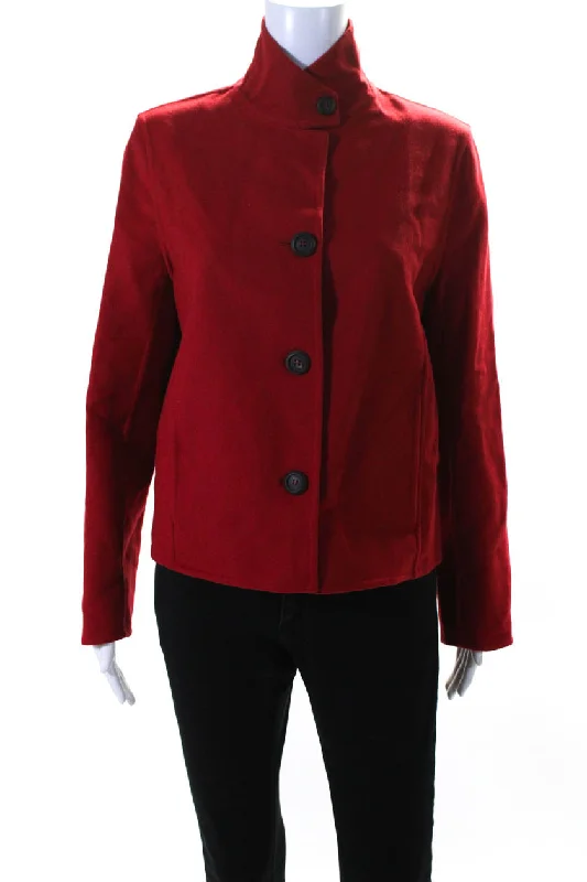 Salvatore Ferragamo Womens Wool Button Collar Long Sleeve Jacket Red