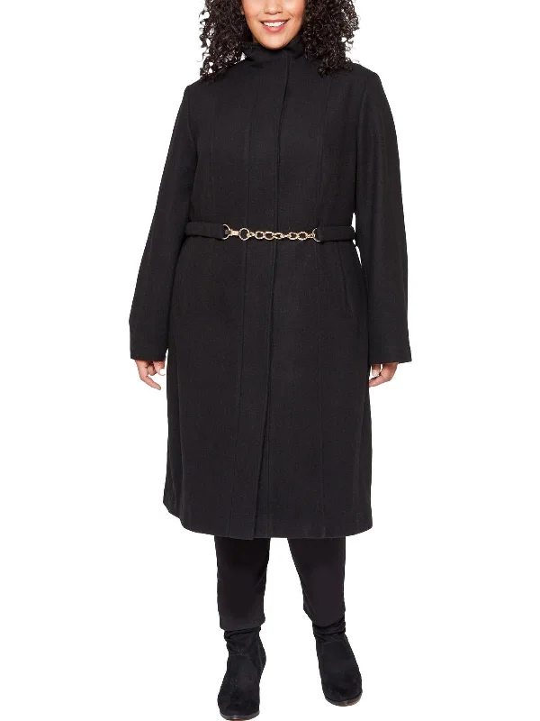 Womens Belted Trench Wool Coat