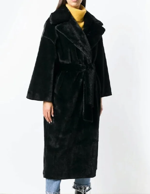 Womens Faux Fur Belted Trench Coat