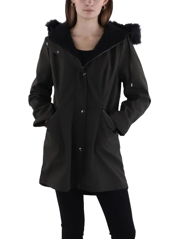 Womens Faux Fur Trim Hooded Anorak Jacket