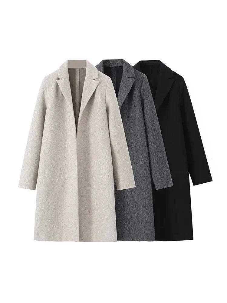 Womens Cozy Wool Blend Long Coat for Autumn and Winter