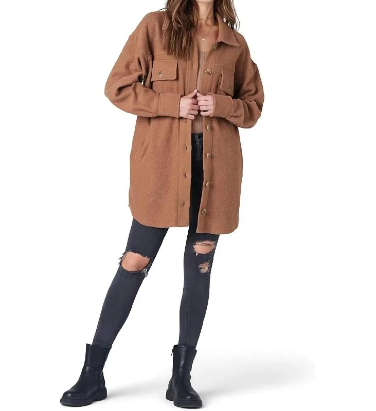 Button Up Oversized Shacket In Sienna